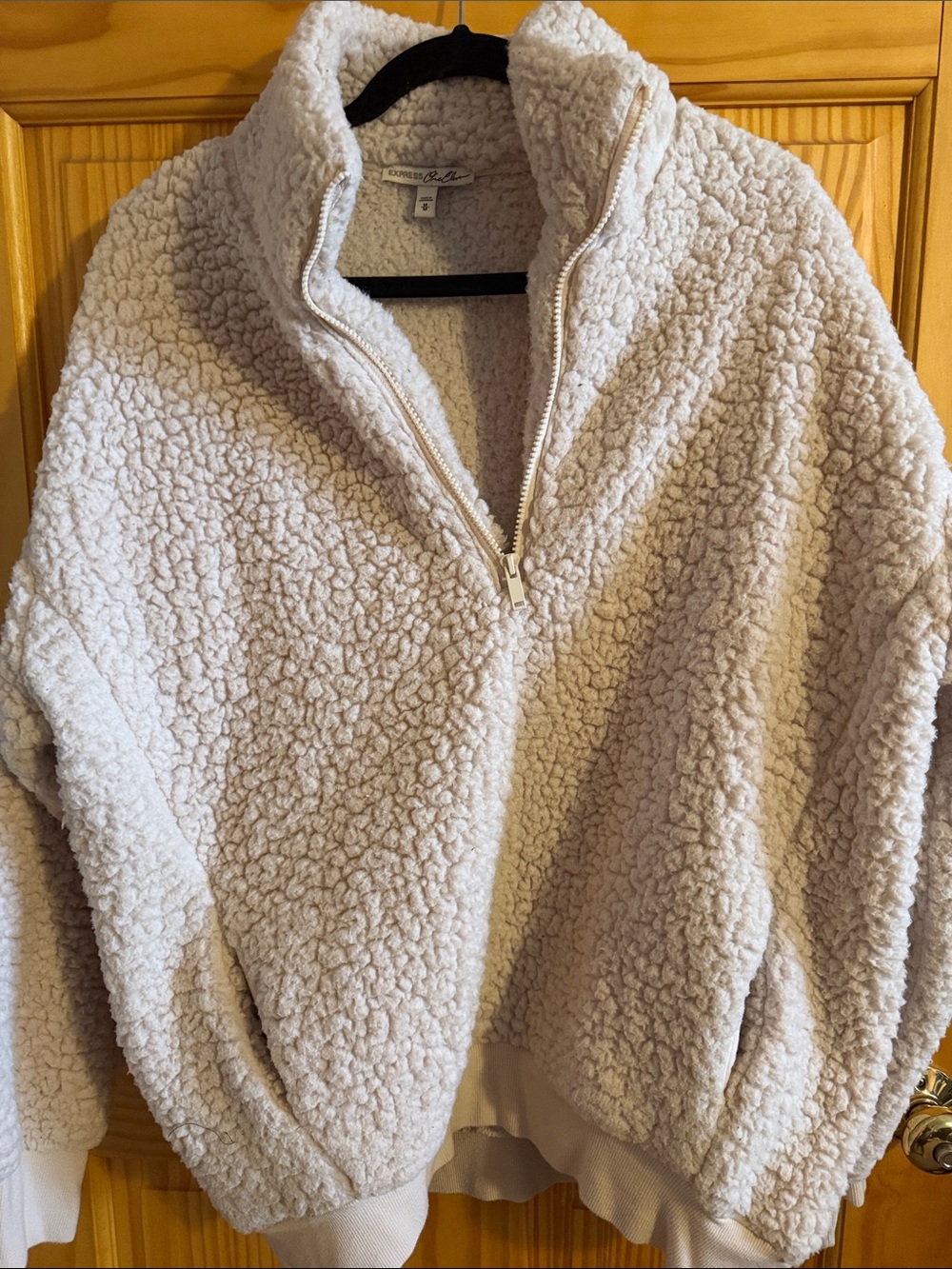 Express One Eleven Cozy Cream Sherpa Half-Zip Turtleneck Pullover